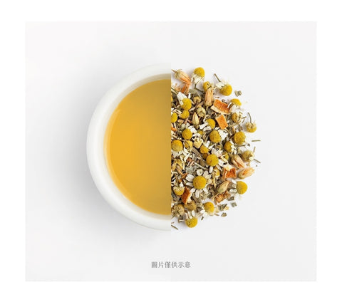 午後換氣・洋甘菊橙花茶包（2g × 15入）｜無咖啡因花草茶 茶湯與茶葉示意圖