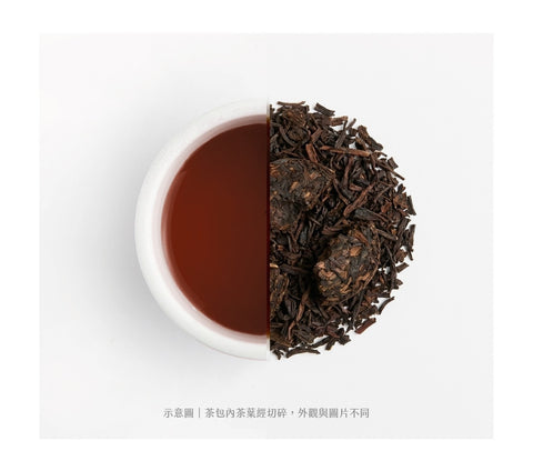 雲南輕熟普洱茶包 24公克 x 25包 茶湯與茶葉示意圖
